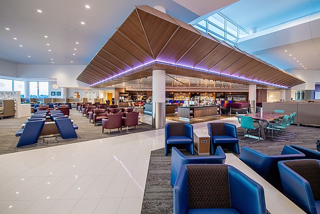 Interior photos of the Terminal B Delta Air Lines Sky Club at Hartsfield Jackson International airport 